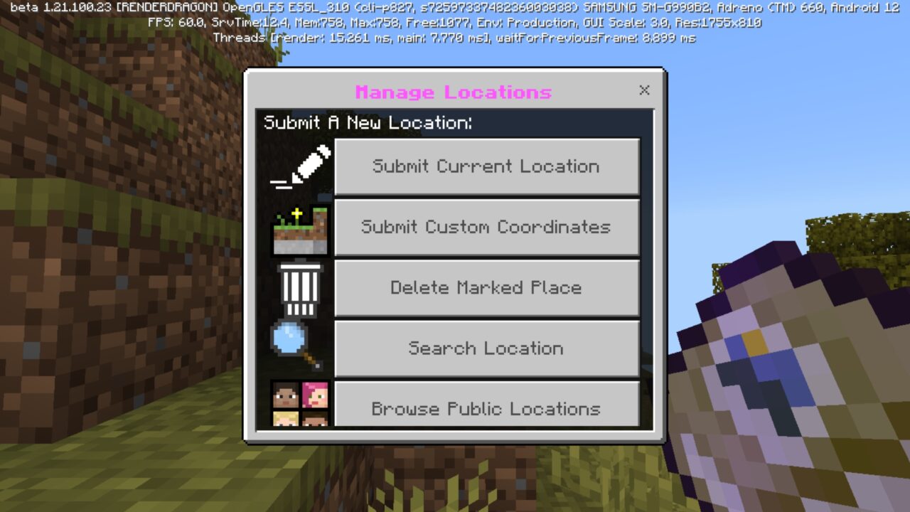 Manage from Location Diary Mod for Minecraft PE