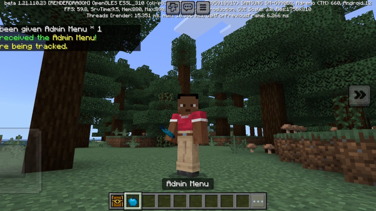 Menu from Server Helper Mod for Minecraft PE