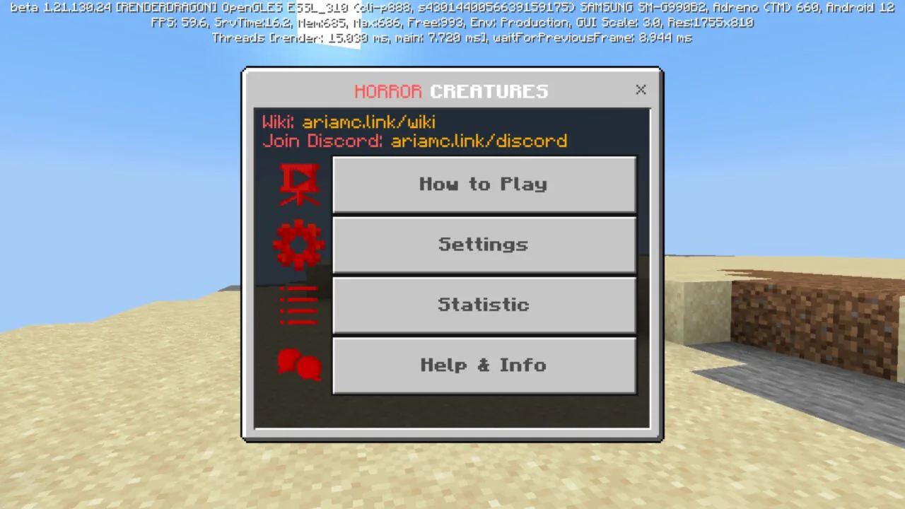 Settings from Horror Creatures Mod for Minecraft PE
