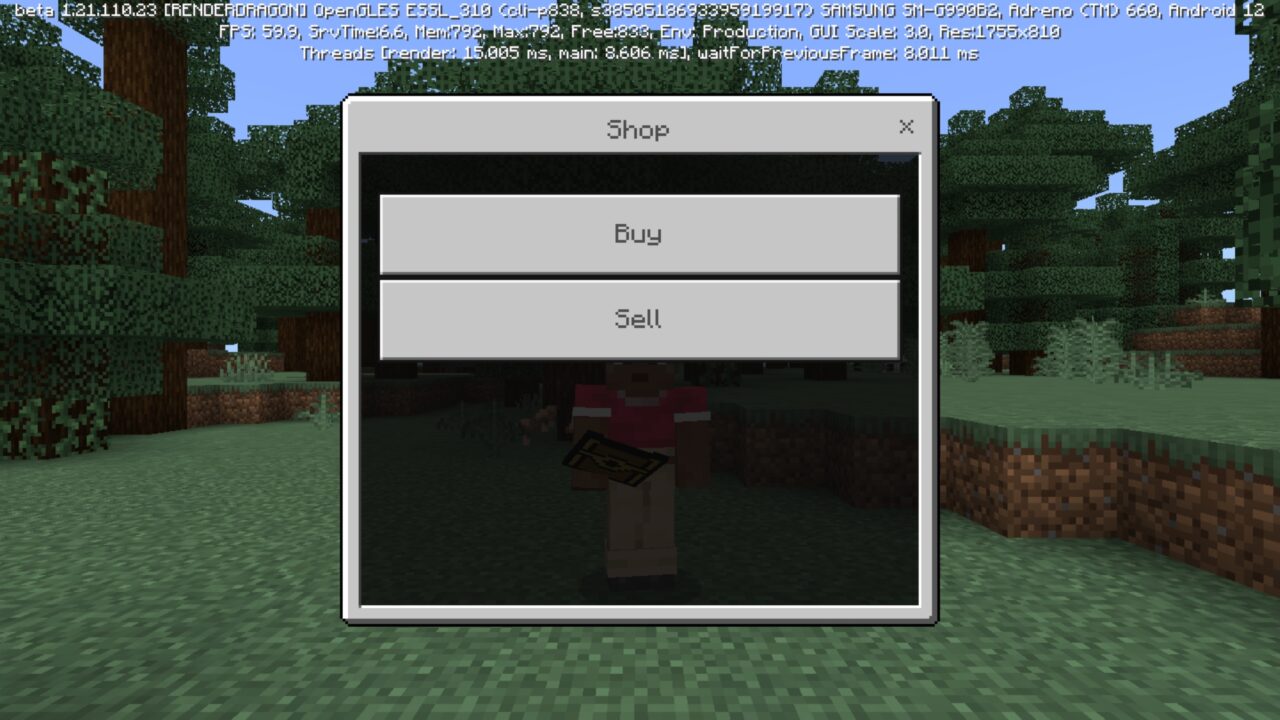 Shop from Server Helper Mod for Minecraft PE