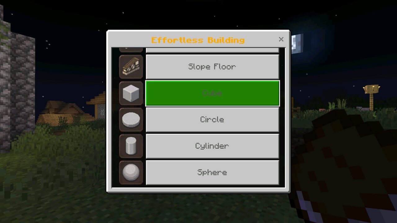 Options from Effortless Building Mod for Minecraft PE