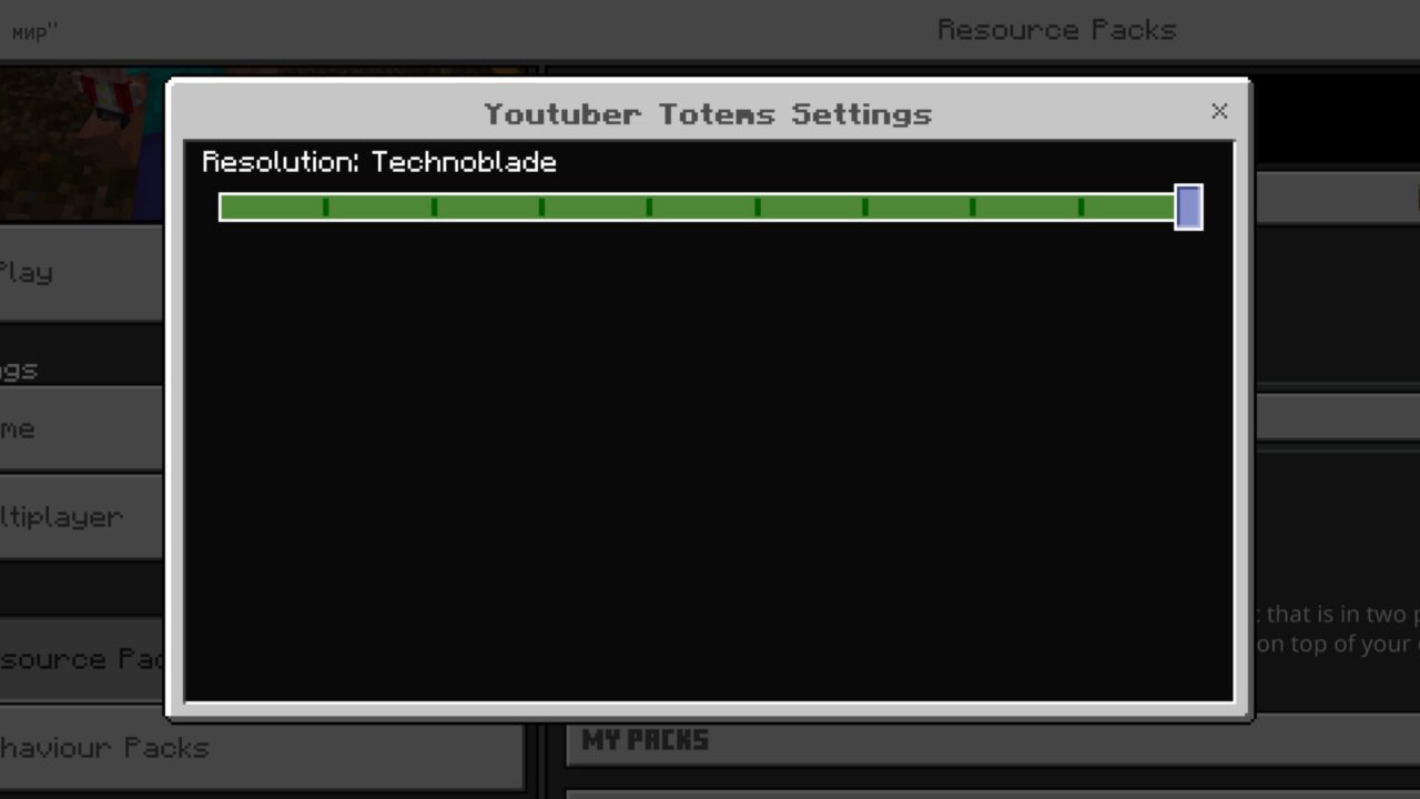 Settings from Youtuber Totems Texture Pack for Minecraft PE