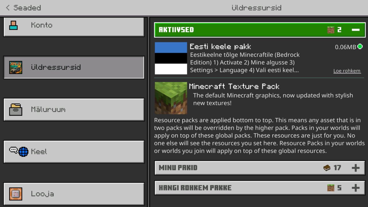 Activation from Estonian Language Texture Pack for Minecraft PE