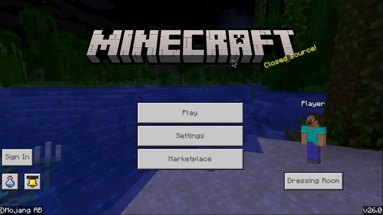 Minecraft 26.0 menu