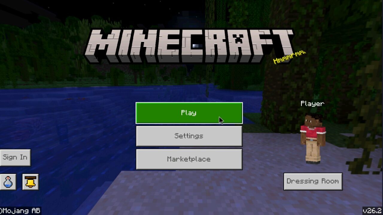 Minecraft 26.2 main menu