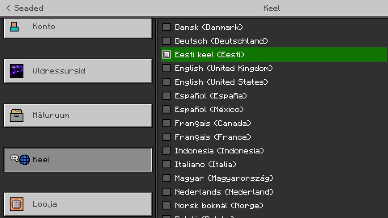 Settings from Estonian Language Texture Pack for Minecraft PE