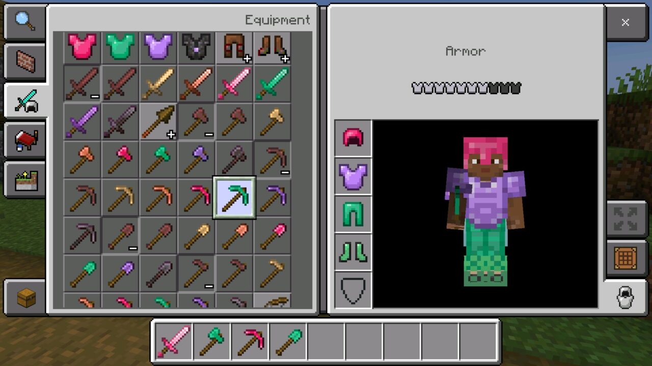 Inventory from Gem Tools and Armor Texture Pack for Minecraft PE