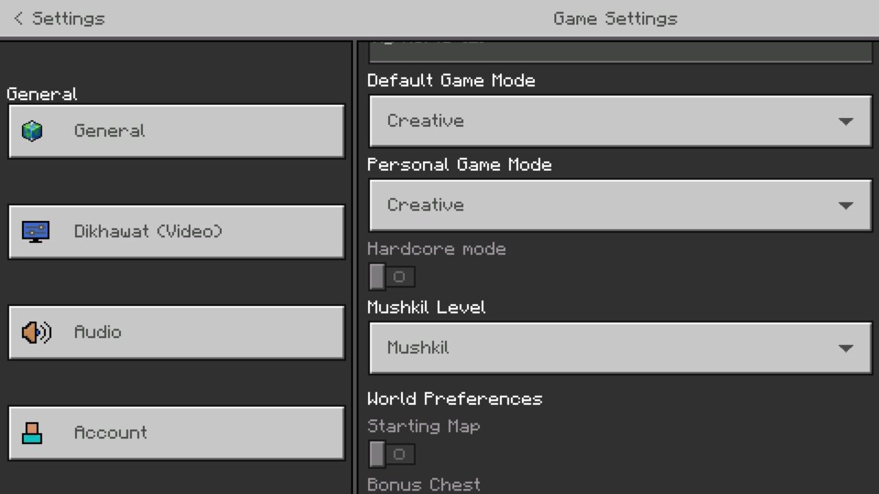 Options from Hinglish Language Texture Pack for Minecraft PE