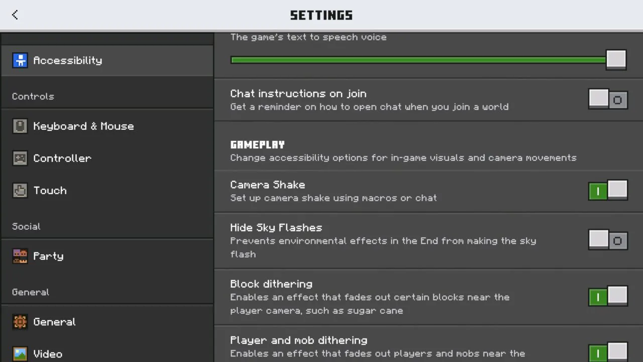Settings from Minecraft 26.20