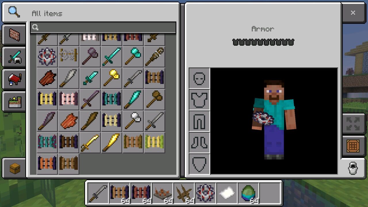 Inventory from Rise and Survive Mod for Minecraft PE