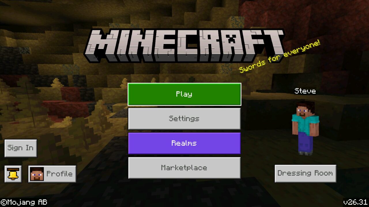 Menu from Minecraft 26.31