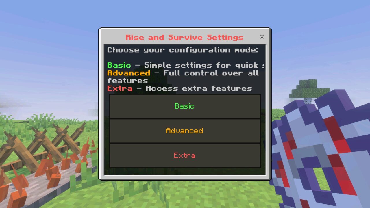 Settings from Rise and Survive Mod for Minecraft PE