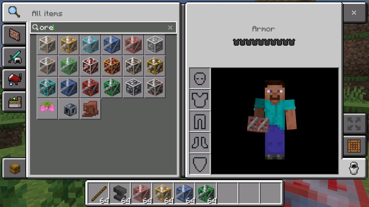 Inventory from Glowing Ores Texture Pack for Minecraft PE