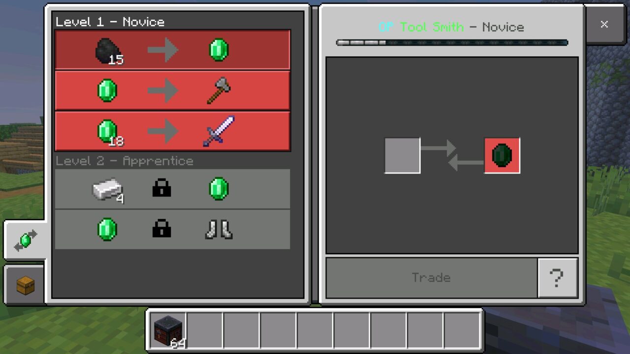 Trading from OP Tool Smith mod for Minecraft PE
