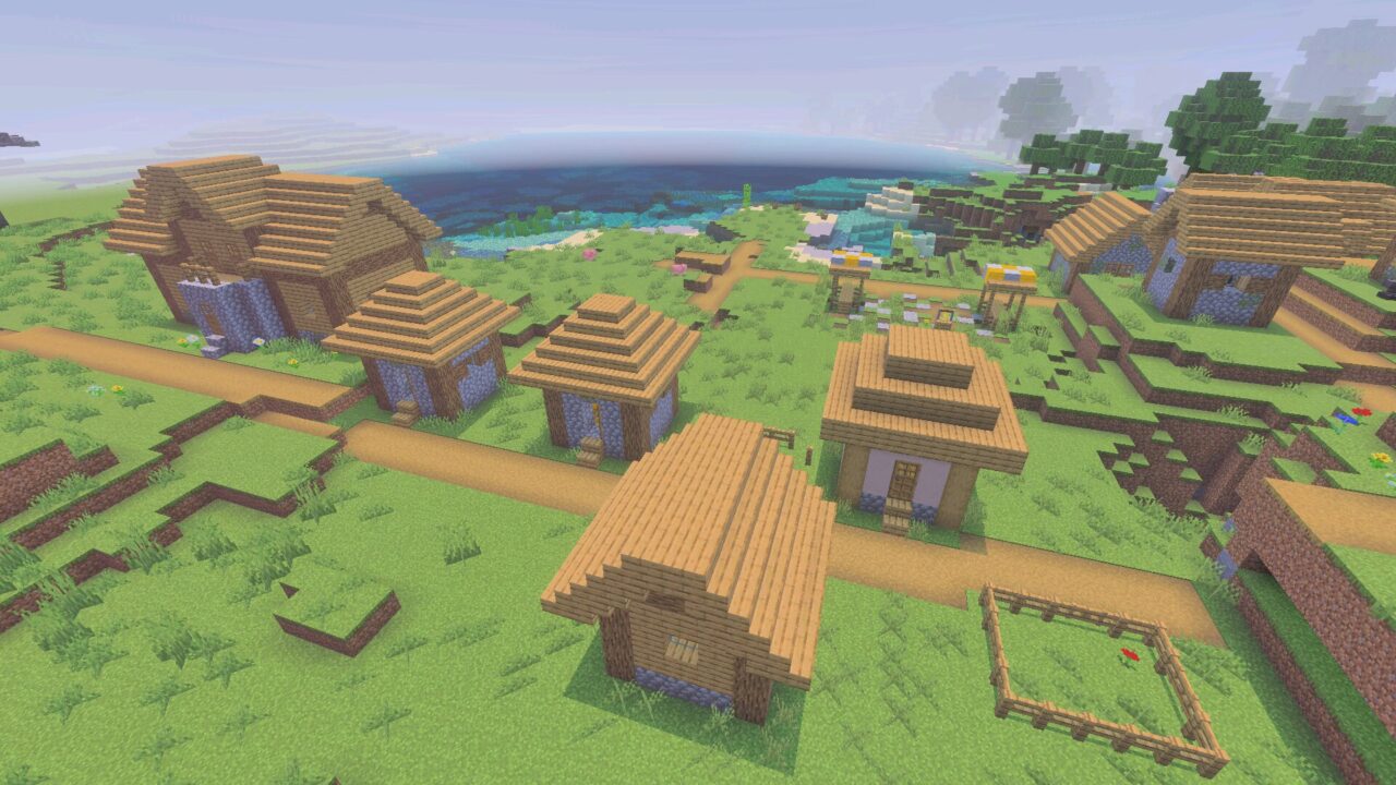 Village from Newb X Dawn Shader for Minecraft PE