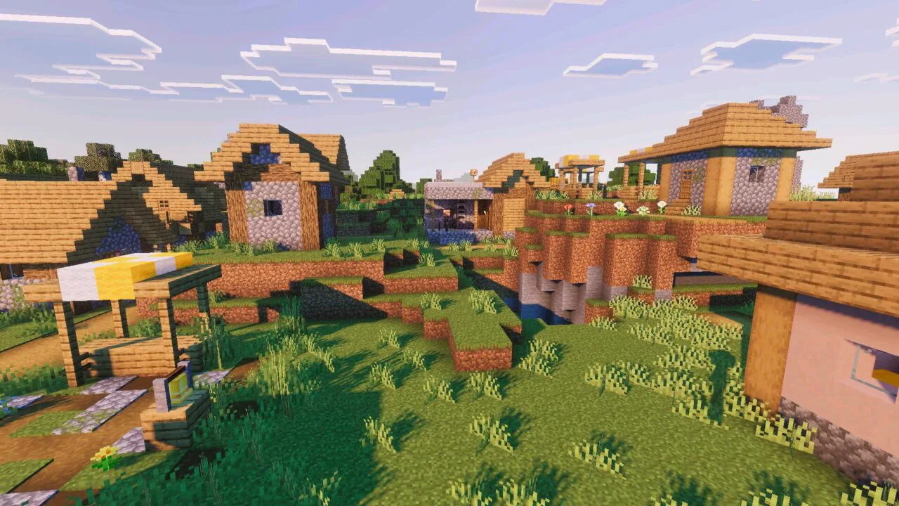 Village from Newb x Flamingo Shader for Minecraft PE
