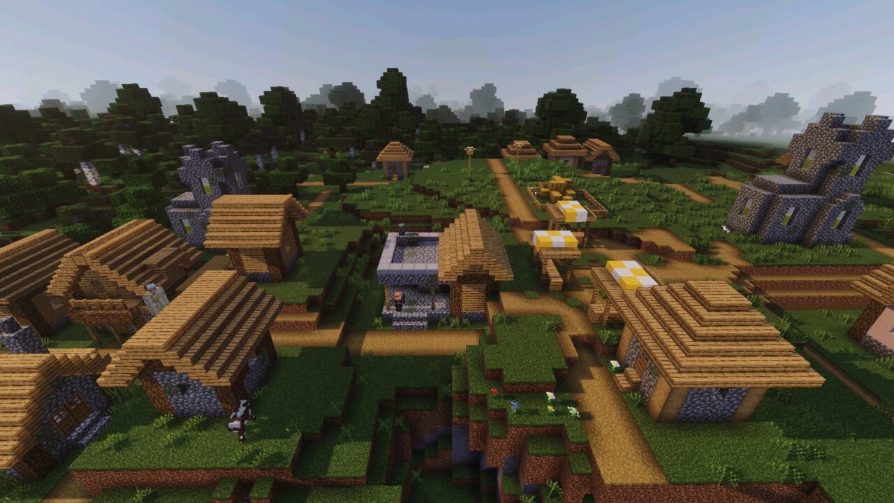 Village from Vibrant Visuals Extreme Shader for Minecraft PE