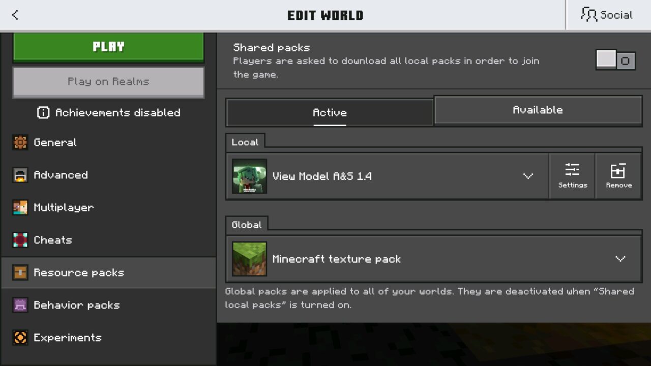 Activation from View Model Texture Pack for Minecraft Bedrock