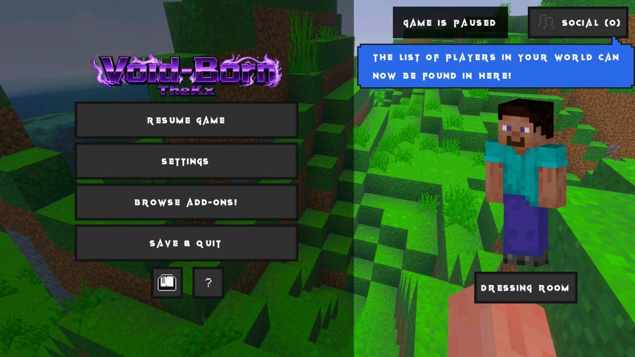 Menu from Void Born Client Texture Pack for Minecraft Bedrock