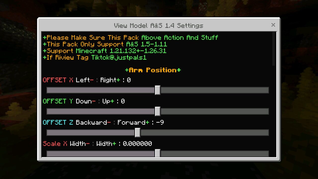 Settings from View Model Texture Pack for Minecraft Bedrock