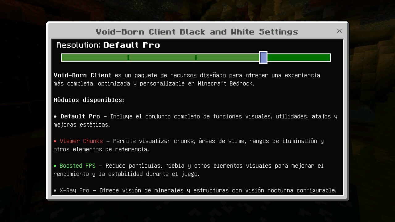 Settings from Void Born Client Texture Pack for Minecraft Bedrock