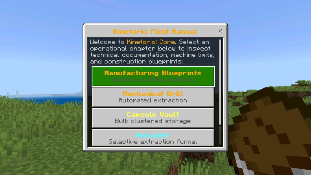 Guide from Kinetorio Core Mod for Minecraft Bedrock